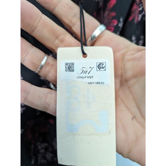 Cinq à Sept Kacy Midi Dress Floral Faux Wrap Silky Black Pink NWT Size 2 - Picture 7 of 14